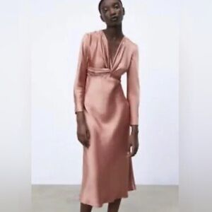 Zara dusty pink satin midi dress